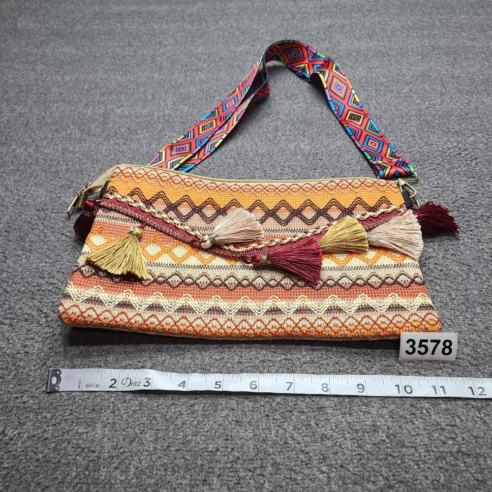 Unbranded Crossbody Bag Womens Medium Orange Excellent Boho Tassel Woven Bag - Picture 4 of 4
